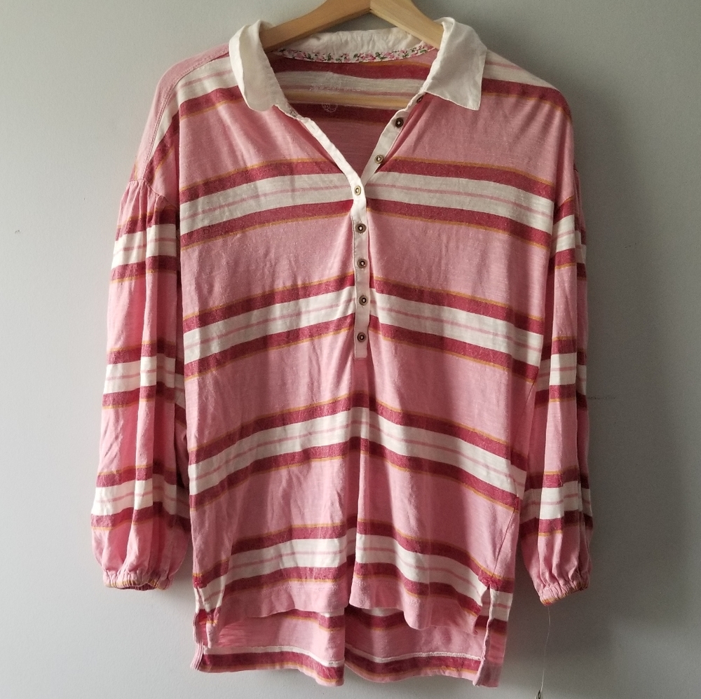Anthropologie Pilcto Pink Stripe Collared Henley Top XS